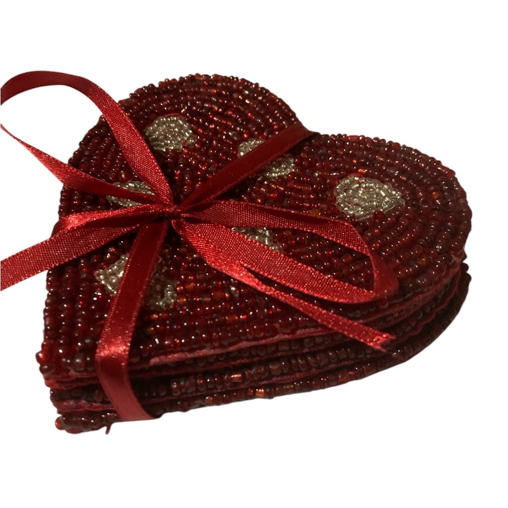 R.L.K. Heart Shaped Beaded Coasters Set Of 4